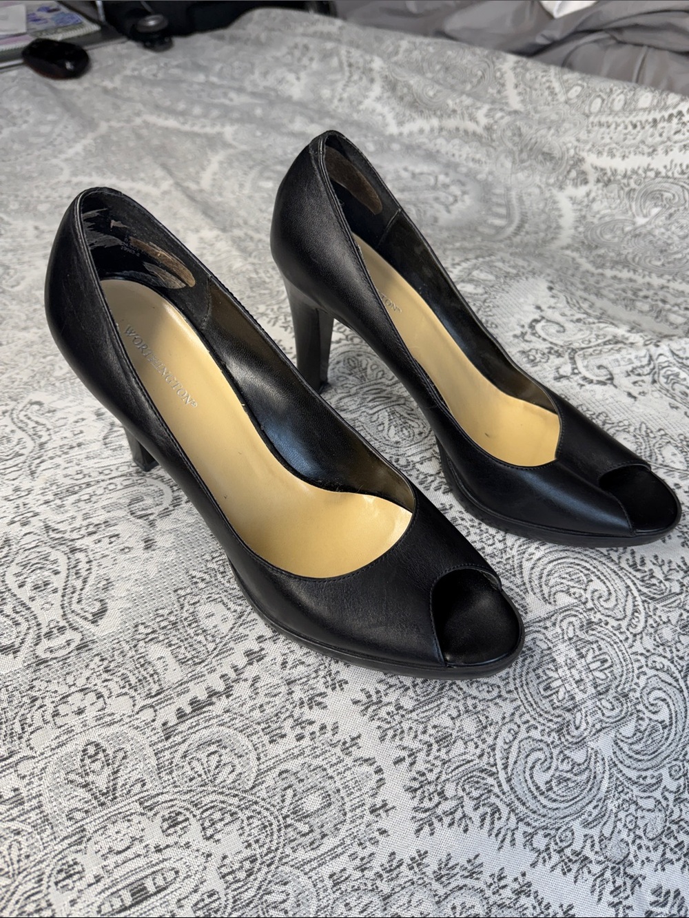 Worthington - Black Leather Peep-Toe Pumps - Size 9